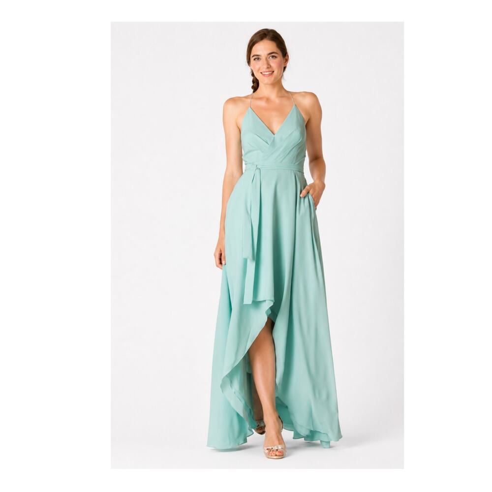 NWT Bari Jay Cross Back High-Low Shallow Blue Bridesmaid Dress